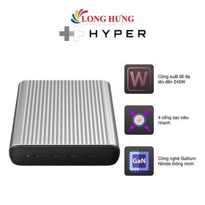 Sạc đa cổng HyperJuice 245W GaN Desktop Charger PD 3.0 QC 4.0+ HJGAN245 - Hàng chính hãng
