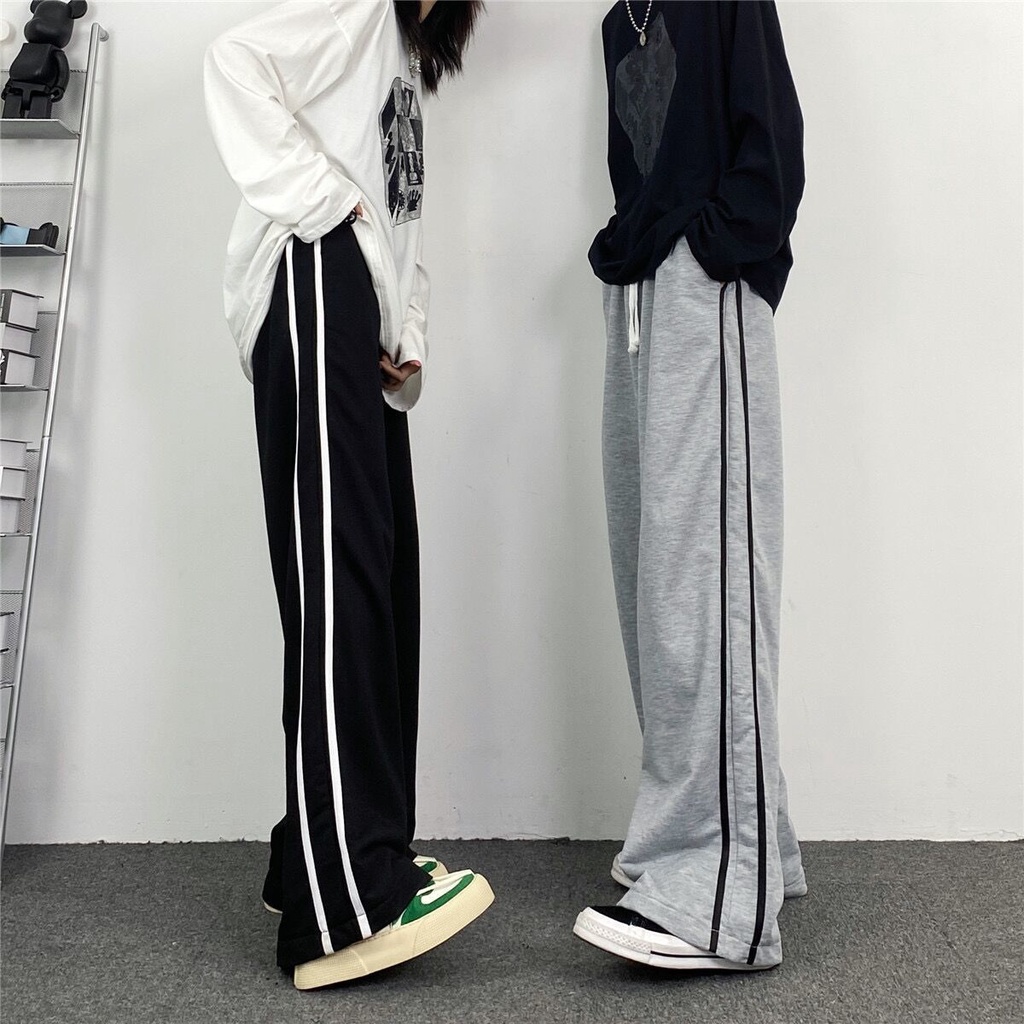 Quần Thể Thao Ống Rộng Họa Tiết Kẻ Sọc Thời Trang Hàn Quốc Mới Cho Nữ
