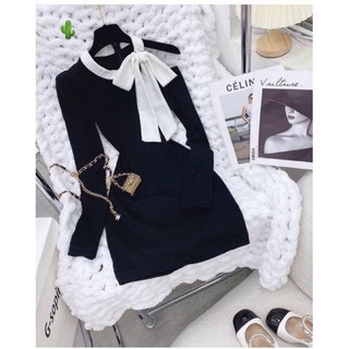 ĐẦM KIỂU ĐEN PHỐI NƠ HỞ VAI DPN1