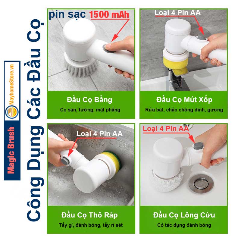 Bàn Chải Chà Rửa Nhà Bếp / Bồn Rửa / Đánh Bóng Giày Với 3 Đầu Thay Thế Tiện Lợi