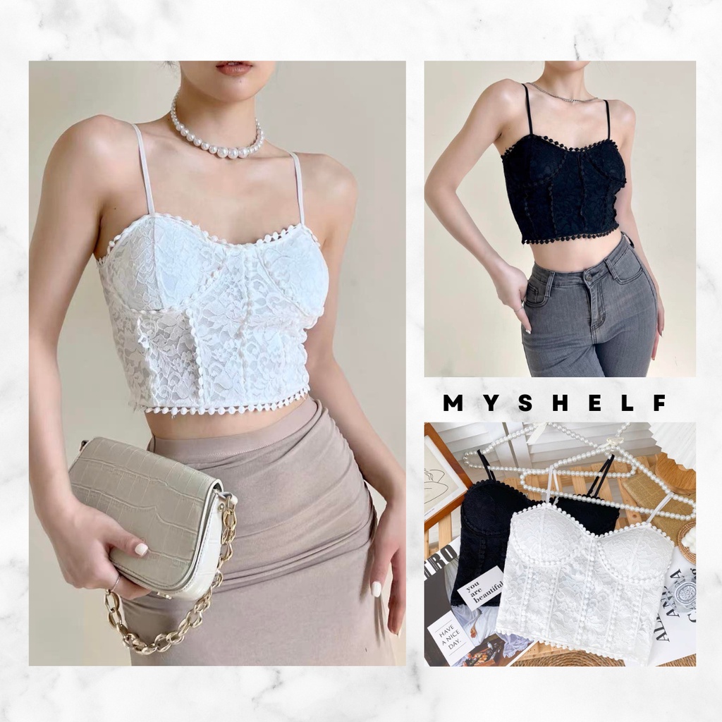 M195. Áo 2 dây ren croptop nữ sẵn mút ngực ren hoa mặc vest sang chảnh, áo kiểu nữ đẹp 2023 (có sẵn - miễn ship)