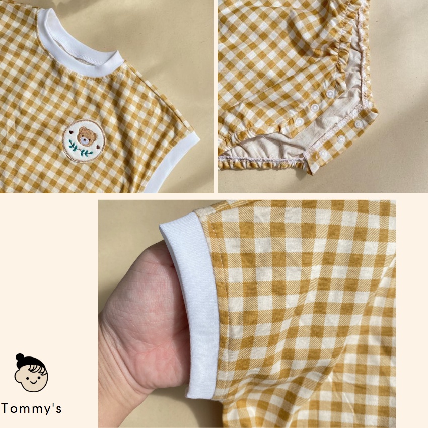 Body ngắn tay cho bé 0-24 tháng hoạ tiết gấu thun cotton xuất Hàn mềm mát