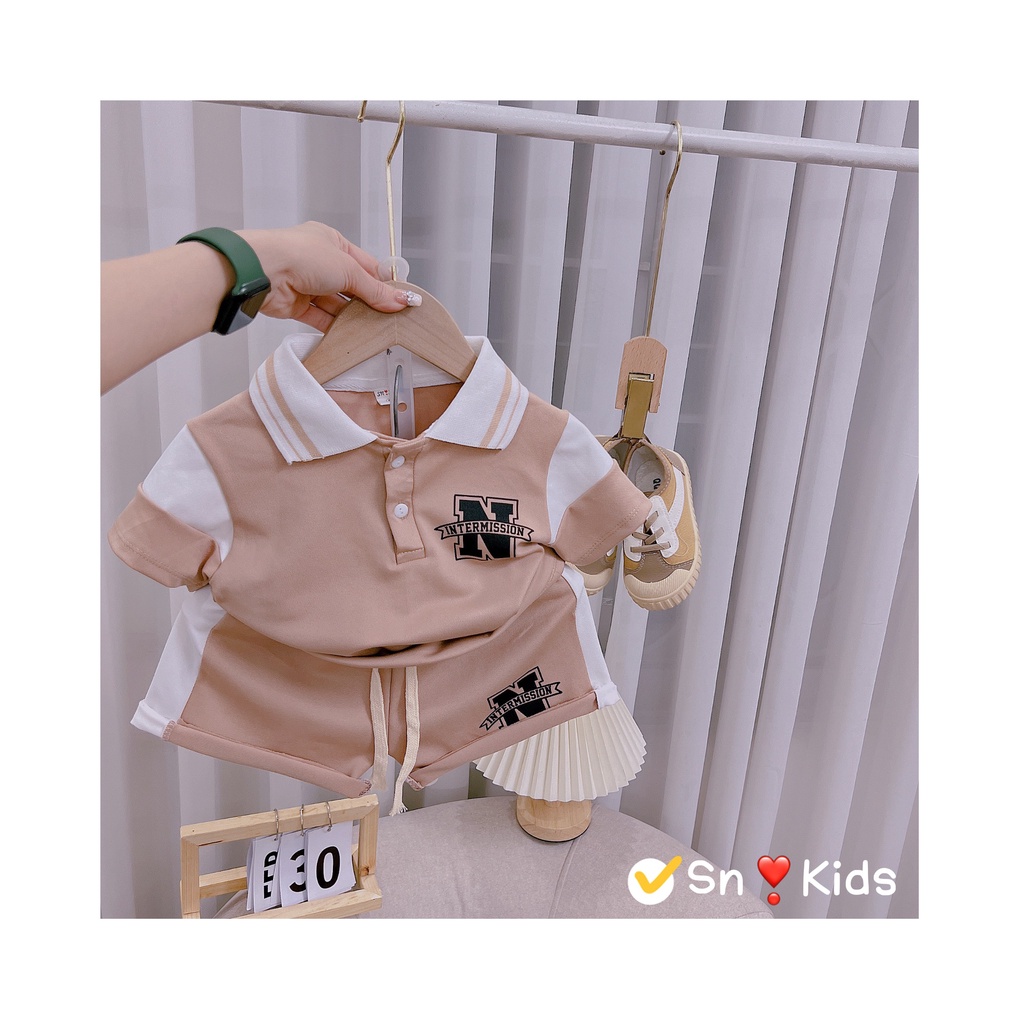 Bộ cộc tay polo cổ dệt 3 màu thoáng mát mùa hè cho bé trai bé gái (V862)