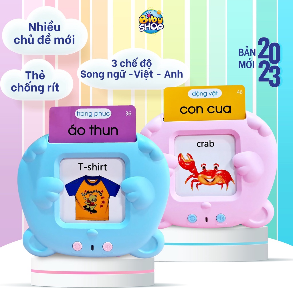 Máy đọc thẻ Tuệ Minh Flashcard  5in1 kèm nhạc Anh Việt ,song ngữ cho bé tự động thẻ từ vựng kèm 1 máy và 510
