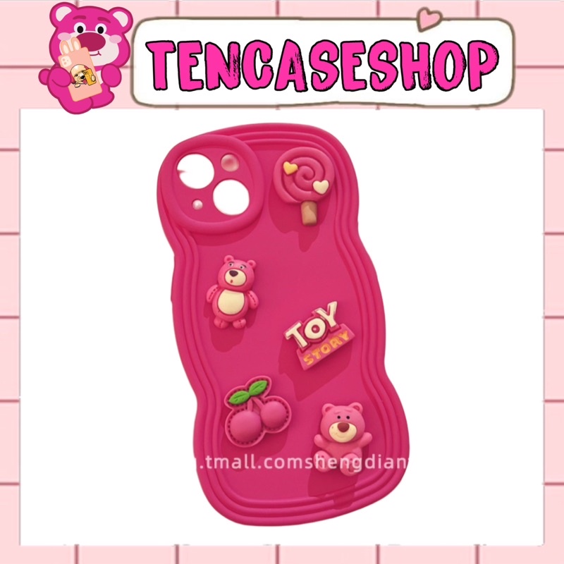 Ốp lưng ip gợn sóng hồng neon kèm hoạ tiết gấu dâu lotso 5 hoạ tiết dành cho ip