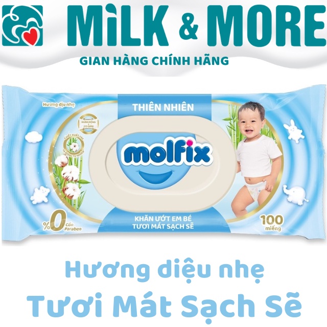 Khăn ướt em bé Molfix không mùi sạch khuẩn gói 100 miếng