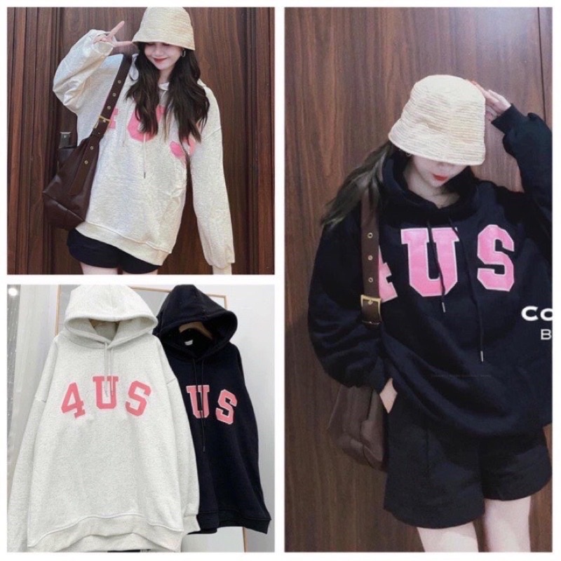 Áo hoodies chữ 4US FROM RỘNG tay bồng chất nỉ ngoại dày dặn, Áo hoodies nỉ mùa đông dáng Freesize