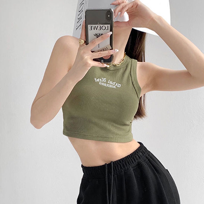 Nevaeh Áo tank top Ngắn Không Tay Thêu Hình Gợi Cảm Mặc Bên Trong Mùa Hè Nóng Bỏng Cho Nữ áo croptop