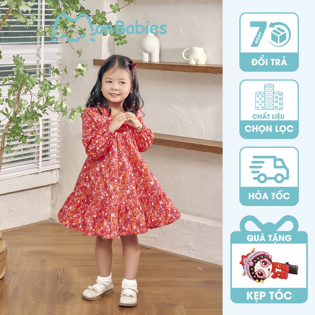 Váy bé gái thiết kế dáng dài, váy bé gái xuân hè chất cotton nhẹ mát, cho bé 2-6 tuổi MonBabies VDG22w05