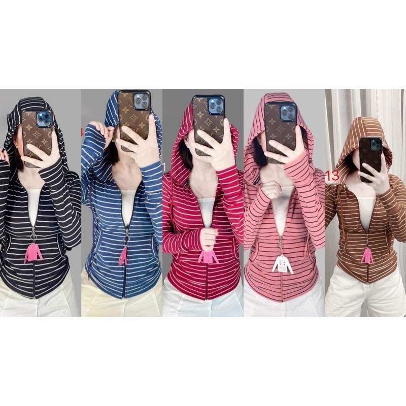 Áo khoác nữ chống nắng thun gân sọc mới , có 4 túi , túi trong có khóa , nón rộng thoải mái, vải mềm mịn, ko bai ko xù