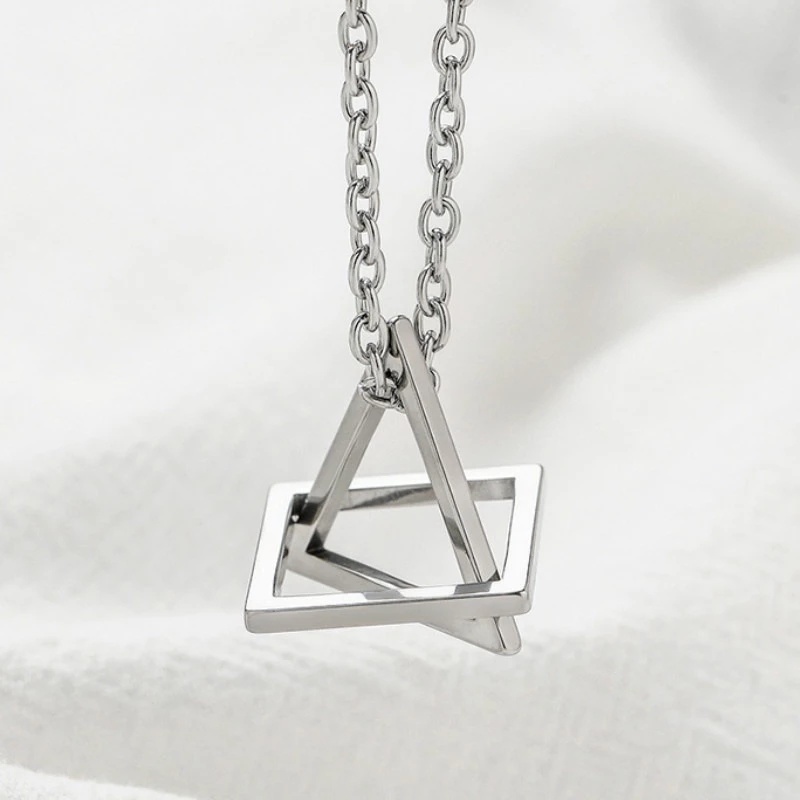 Vòng cổ Mặt Tam Giác / Vuông Bằng Thép Không Gỉ Phong Cách Đường Phố Hiện Đại Cho Nam