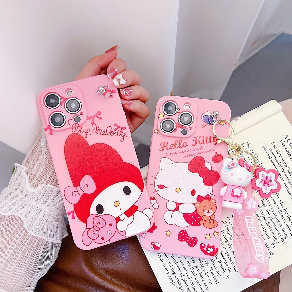 Đối với samsung galaxy s23 s22 s21 s20 plus ultra s21fe s20fe s10 s9 s8 plus kawaii sanrio case giai điệu hello kitty dễ thương với mặt dây ngắn búp bê