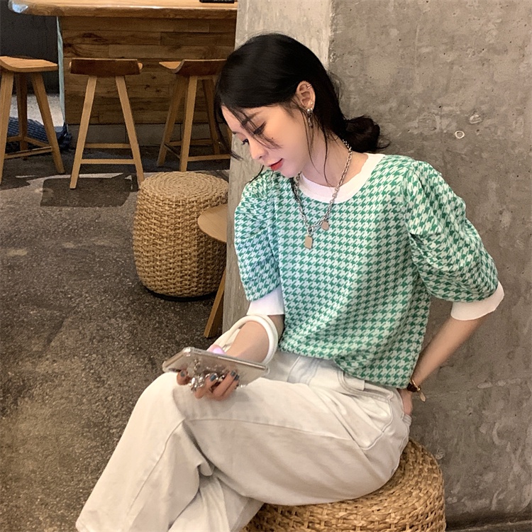 IELGY     Áo Dệt Kim Tay Ngắn Dáng Rộng Thời Trang Cho Nữ