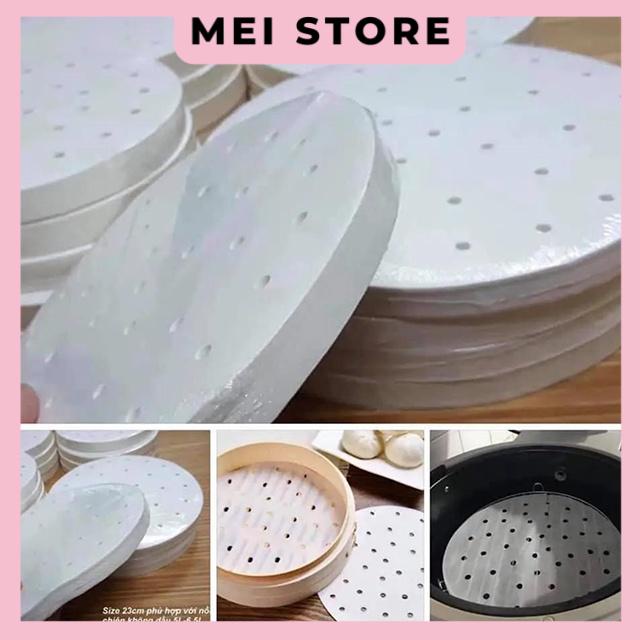 Set 100 Tờ Giấy Nến Tròn Đục Lỗ Dùng Lót Xửng Hấp Và Nồi Chiên Không Dầu