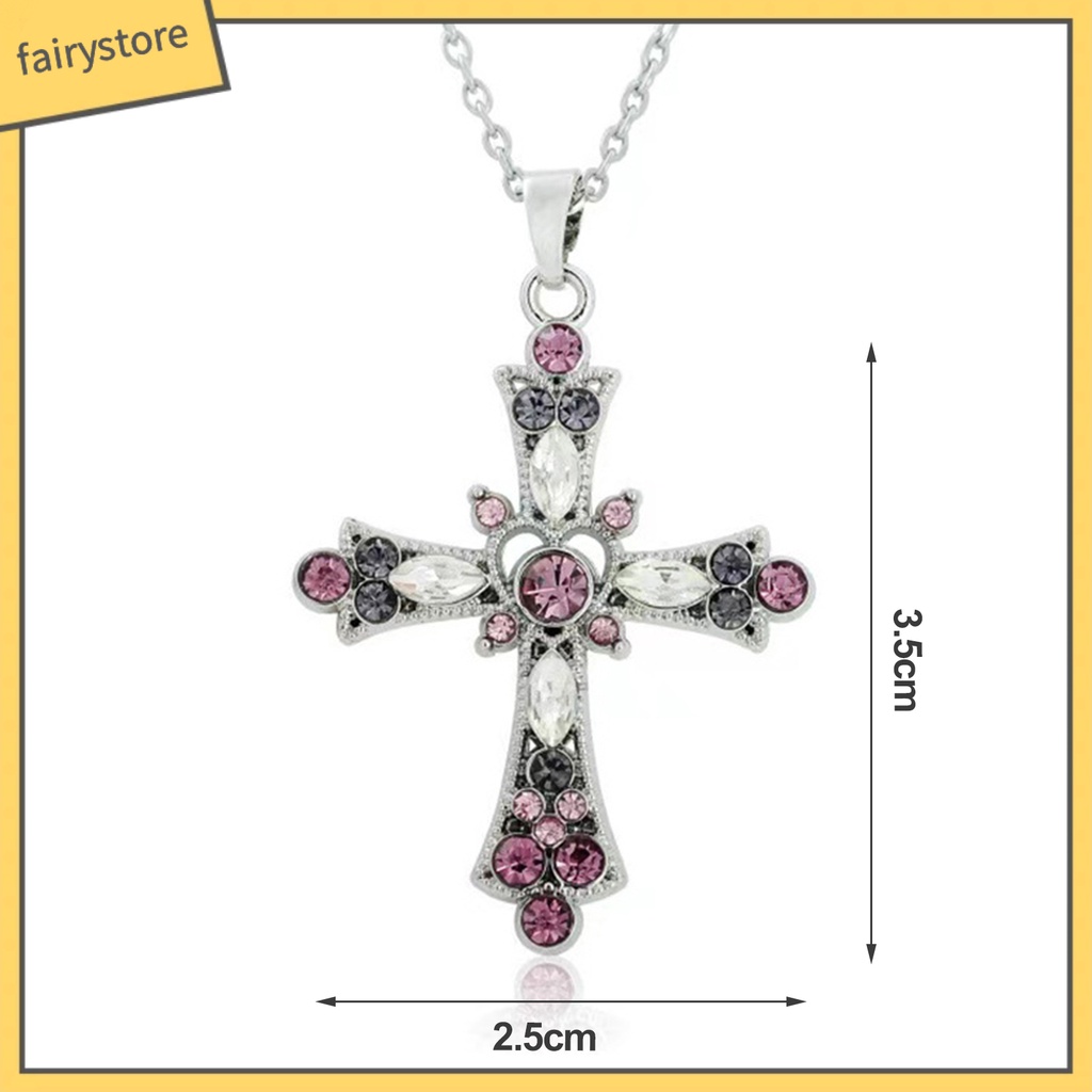 Vòng cổ Mặt Chữ Thập Đính Đá Nhiều Màu Sắc Phong Cách Âu Mỹ [Fairy1]