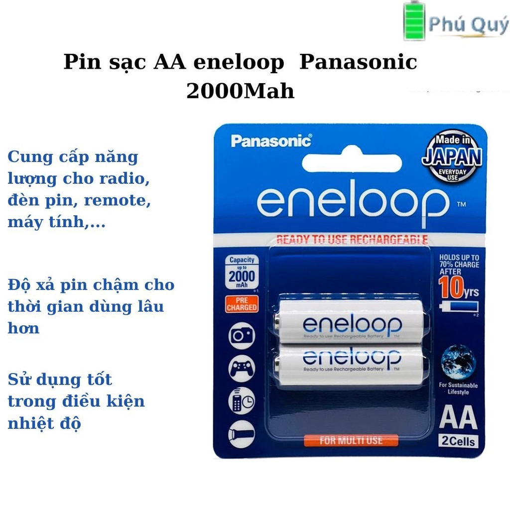 Pin sạc Eneloop Panasonic AA 2000mAh chính hãng xuất xứ Nhật Bản