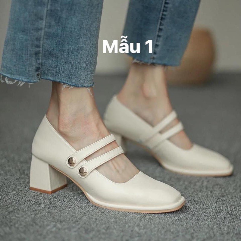 Giày cao gót đế vuông 2 kiểu, giày búp bê lolita