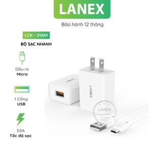 Bộ sạc nhanh lanex lck - 01am 1 cổng usb micro 3.0a dài 1.0m
