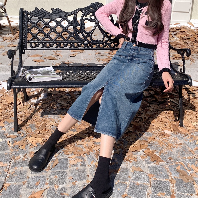 Chân váy jean SUXI dáng chữ A lưng cao thời trang mùa thu cho nữ