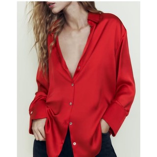 Made in Morocco - Áo Zara sơmi lụa màu đỏ đẹp - Luumooc