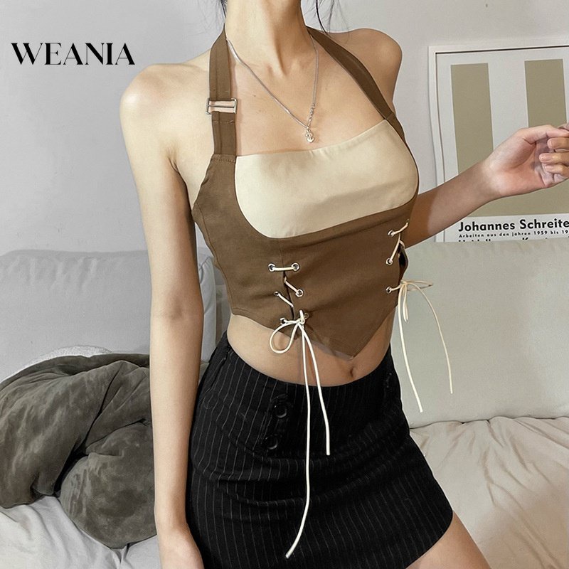 Áo Tank Top Cột Dây Hở Lưng Màu Sắc Phong Cách Đường Phố D0328