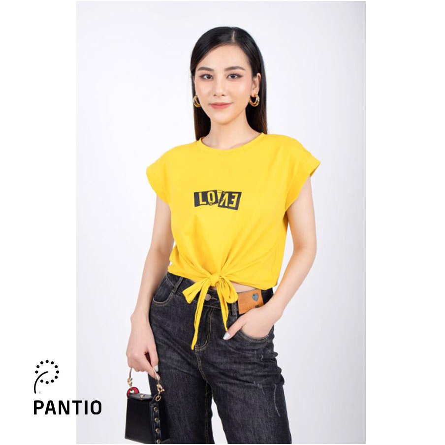 FAT3213 - Áo thun dạo phố vải cotton dáng suông vai chờm thân trước in hình buộc nơ - Pantio