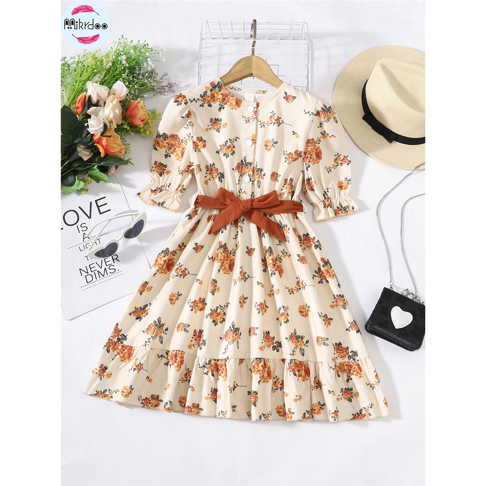 Đầm Tay Dài In Hoa Phong Cách Hàn Quốc Ngọt Ngào Thời Trang Mùa Hè Cho Bé Gái 8-12 Tuổi