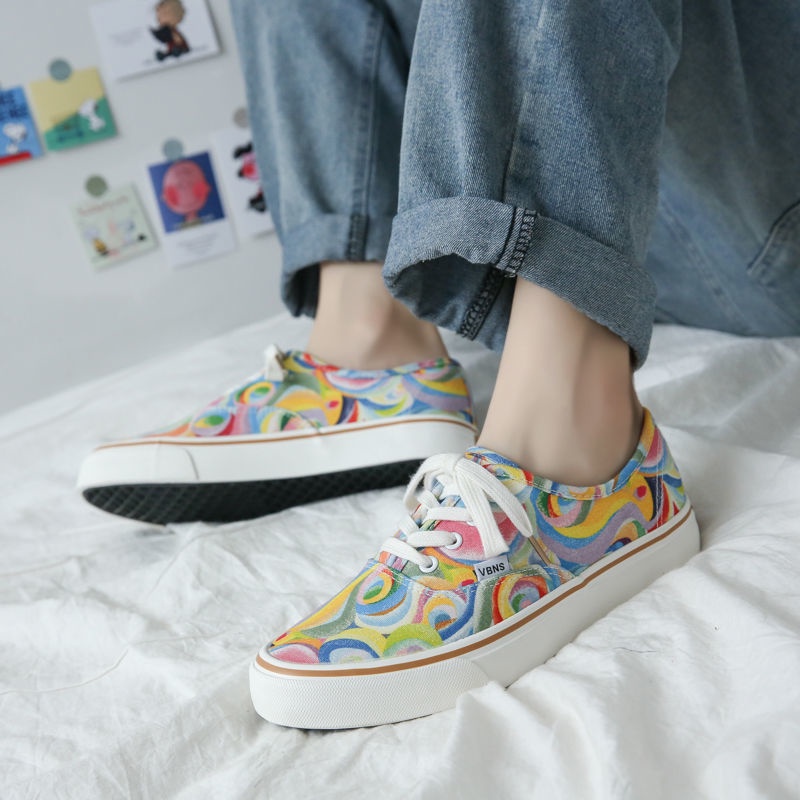 Vans Giày Thể Thao canvas Cổ Thấp Họa Tiết Cầu Vồng Thời Trang Mùa Thu Cho Nam