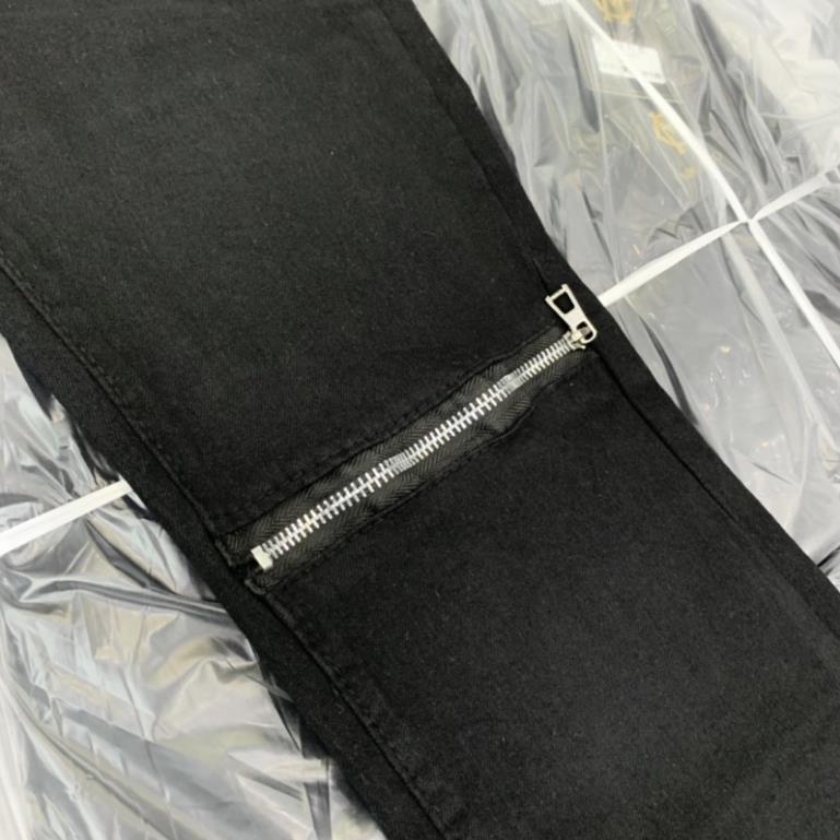 Quần Bò Trơn Nam Đen Thêu Khoá 2 Gối Dáng Basic