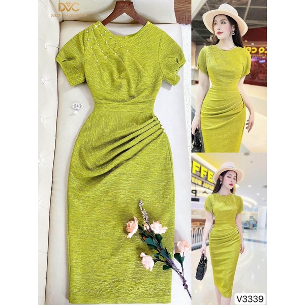 V3339 váy body màu xanh