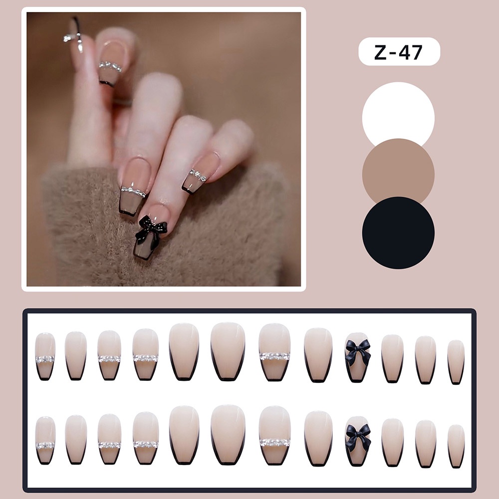 Bộ 24 Móng Tay Giả Đính Đá Màu Gradient Thời Trang