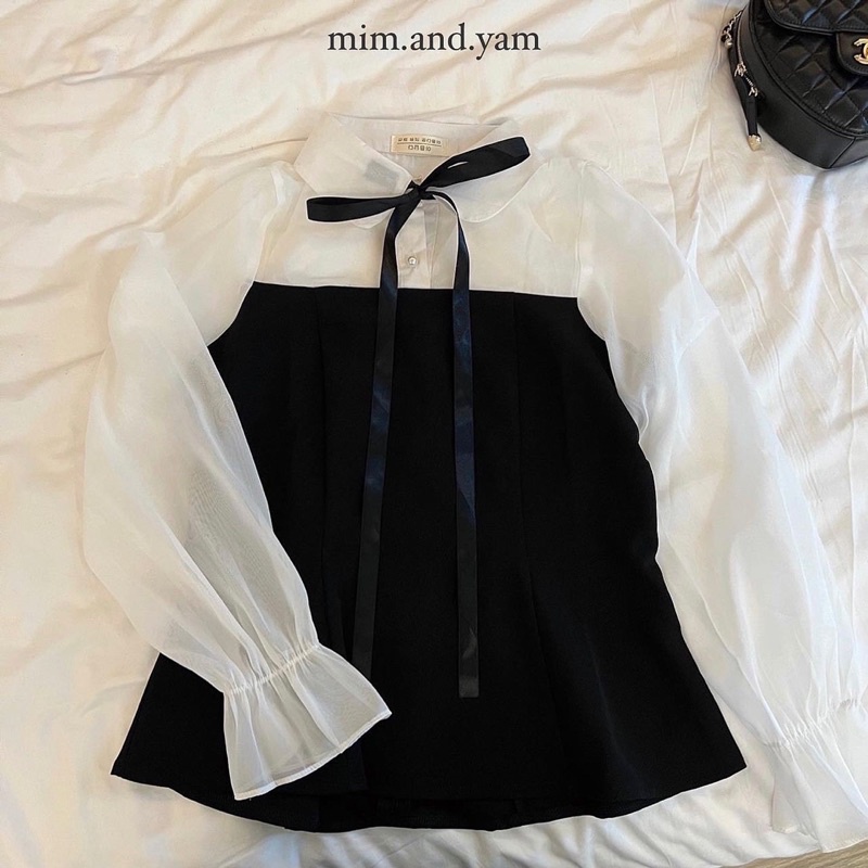 Áo sơmi voan phối nơ