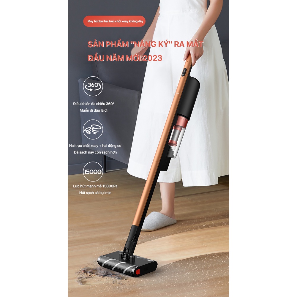 Máy hút bụi không dây DEERMA  VC31 -lực hút mạnh 15000pa , điều khiển 360 độ,trang bị giá đỡ treo tường