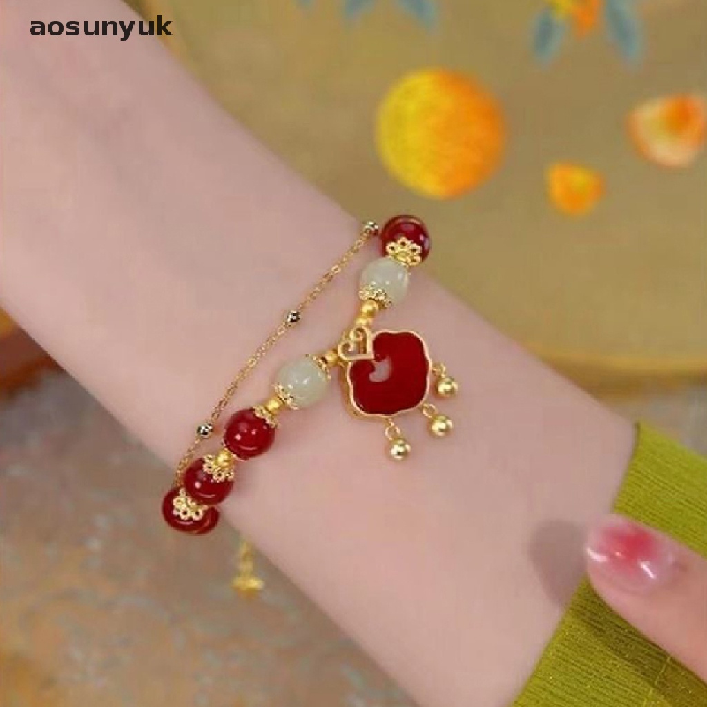 Aosunyuk Vòng Tay Hạt Tròn Mặt Hình Thỏ Vintage Trung Hoa Có Thể Điều Chỉnh Trang Sức