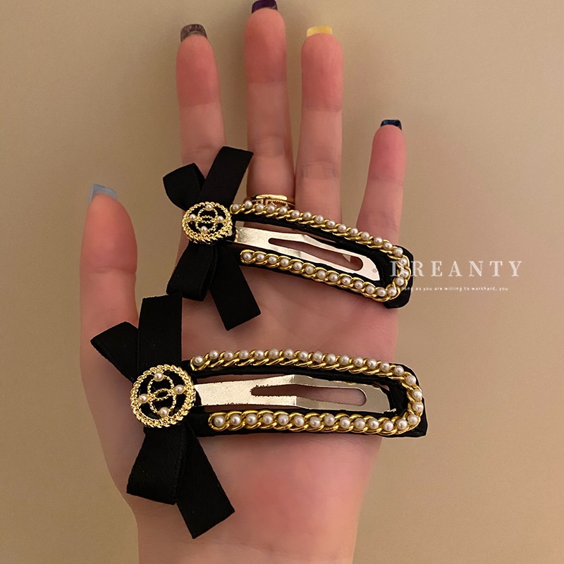 Kẹp Tóc Hình Nơ Đính Ngọc Trai Đơn Giản Phong Cách Hàn Quốc