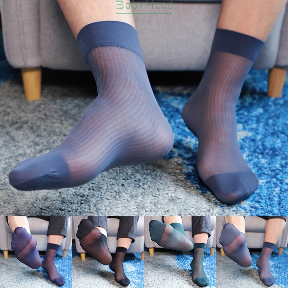 Socks Wide Striped Breathable Business Dress See Through Sheer Stocking#BBHOOD