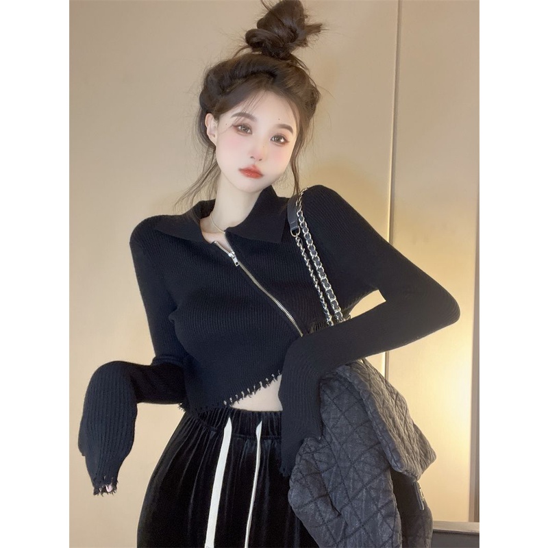 COZOK Áo sweater Dài Tay Phối Khóa Kéo Thời Trang Dành Cho Nữ