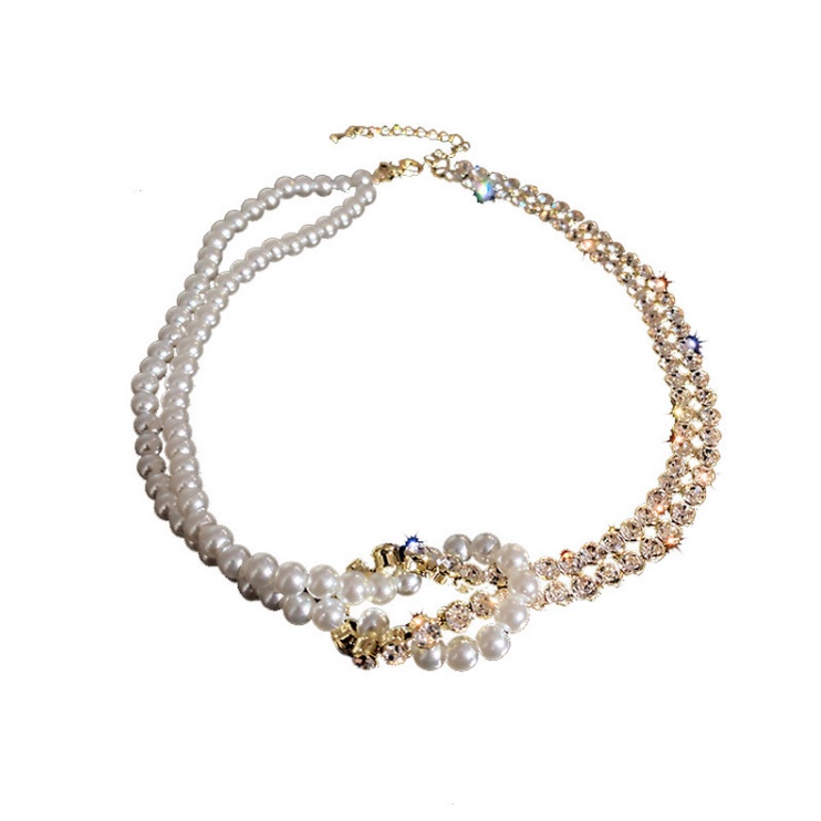 Vòng Cổ Choker Ngắn Đính Hạt Ngọc Trai Và Kim Cương Giả Phong Cách Hàn Quốc