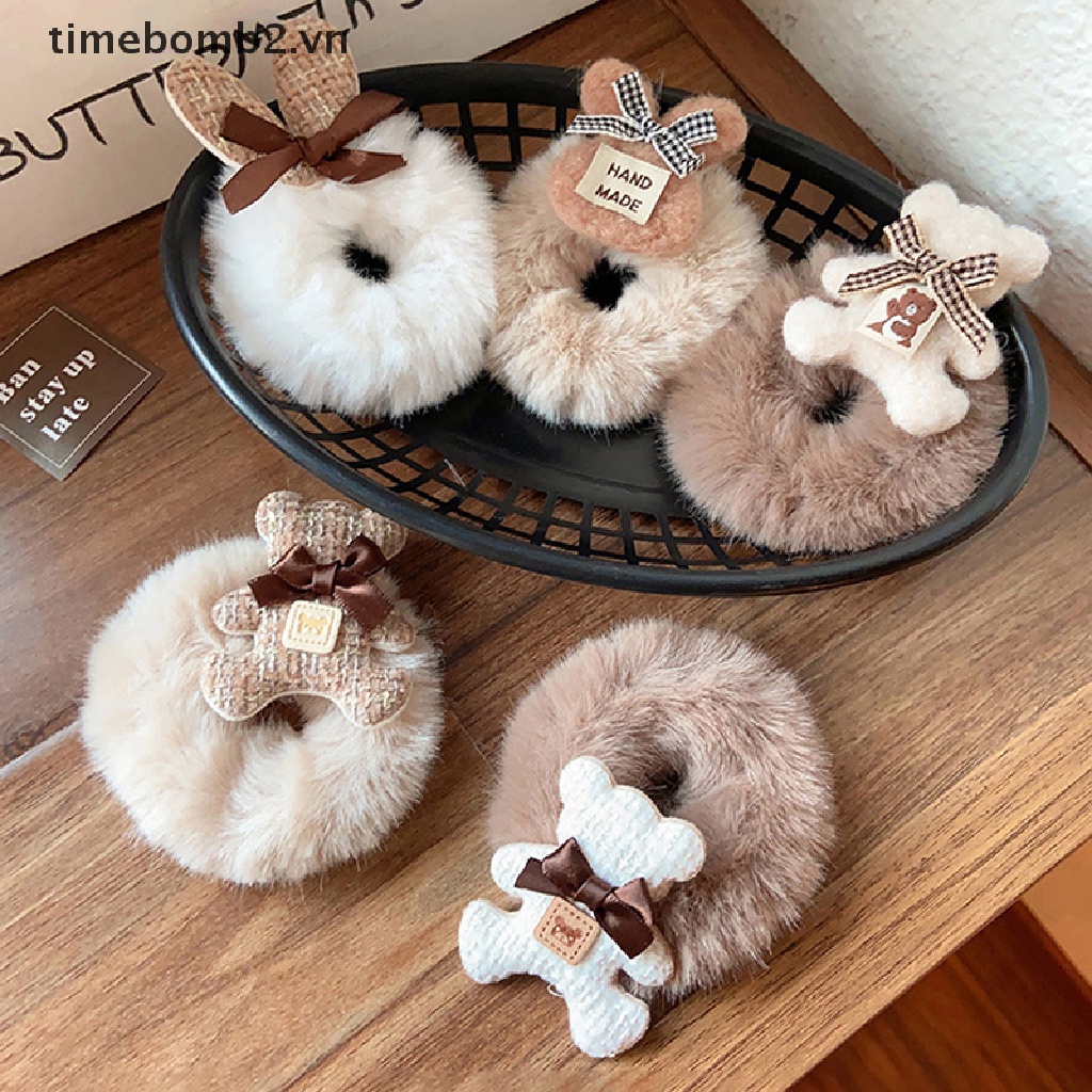 {Mới} Dây Buộc Tóc Cao Su Trắng Hình Tai Thỏ Và Gấu Hoạt Hình Đáng Yêu Thời Trang Cho Nữ