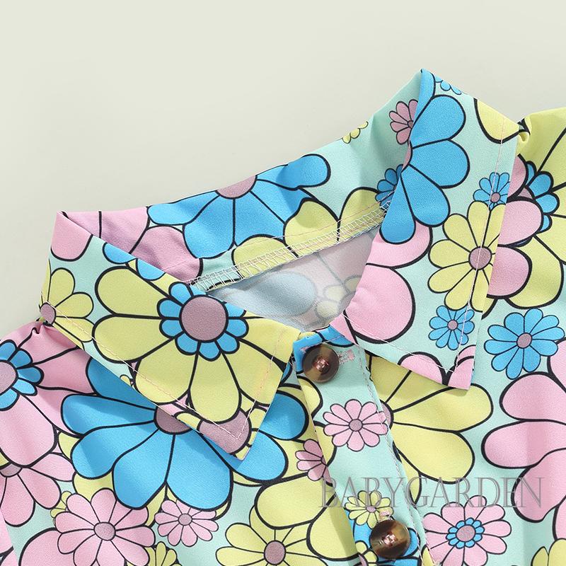 Set Áo Thun Tay Ngắn &amp; Quần Short In Hoa Cho Bé Gái Từ 3-7 Tuổi