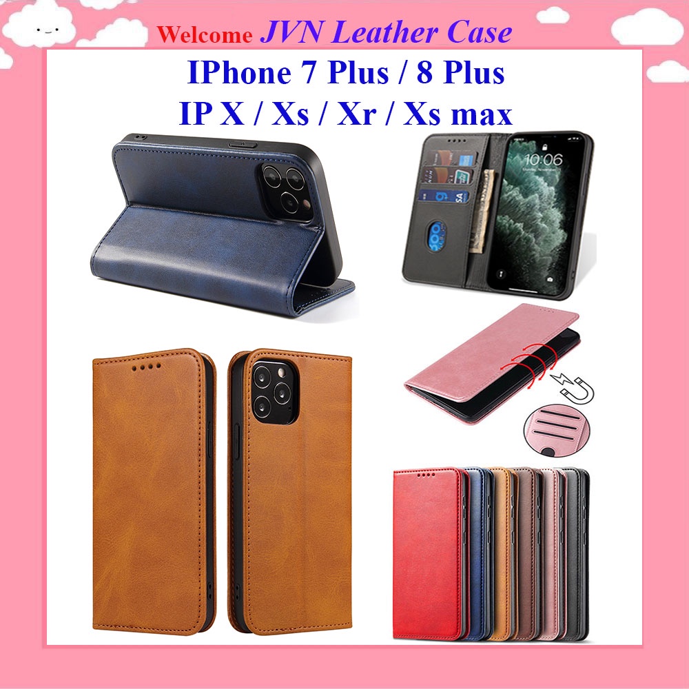 Bao da kiểu ví Iphone 7 Plus, 8 Plus, IP X, IP Xs, IP Xr, IP Xs max ngăn đựng thẻ dạng từ tính nam châm