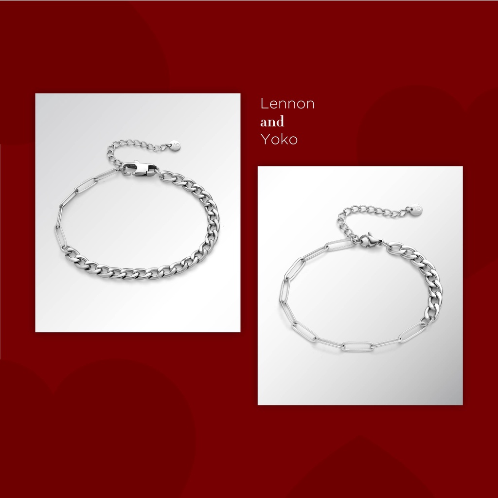 Vòng Tay Đôi Lennon & Yoko Thiết Kế Đường Dây Xích Độc Đáo Mix Màu Bạc