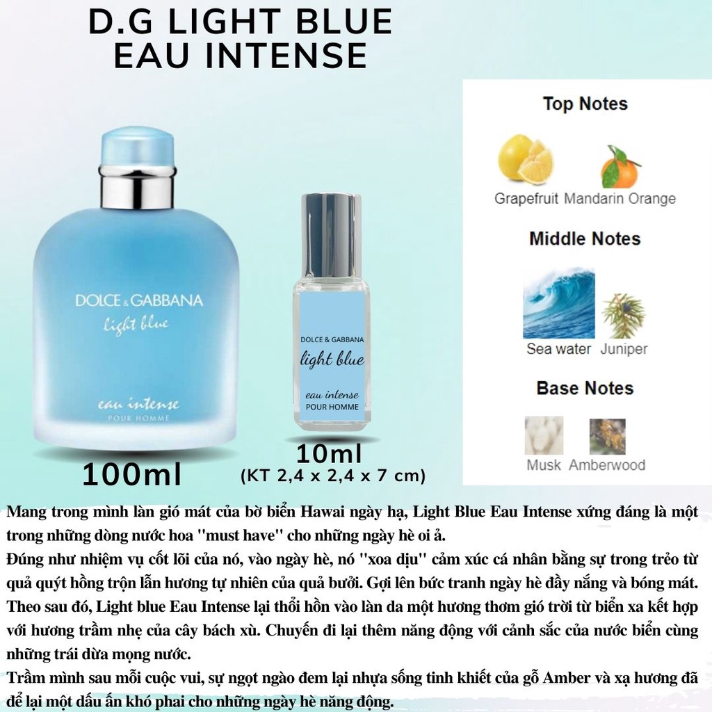 Nước hoa chính hãng Nam - DG Light Blue Pour Homme Intense