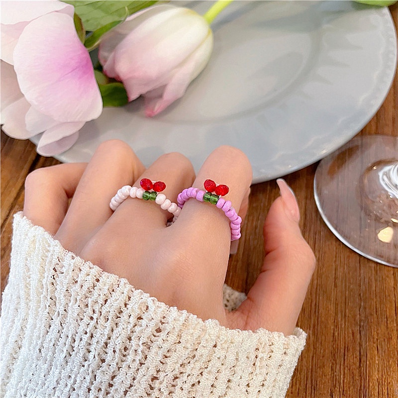 Nhẫn Acrylic Đính Hạt Hình Quả Cherry Quà Tặng Ngày Lễ Tình Nhân Cho Nữ