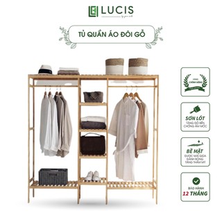 Kệ/ Tủ treo quần áo gỗ thông 3 khoang LUCIS nội thất Hàn Quốc cao cấp