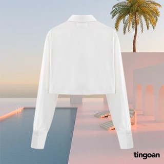 Áo sơmi trắng croptop vạt lệch hack dáng