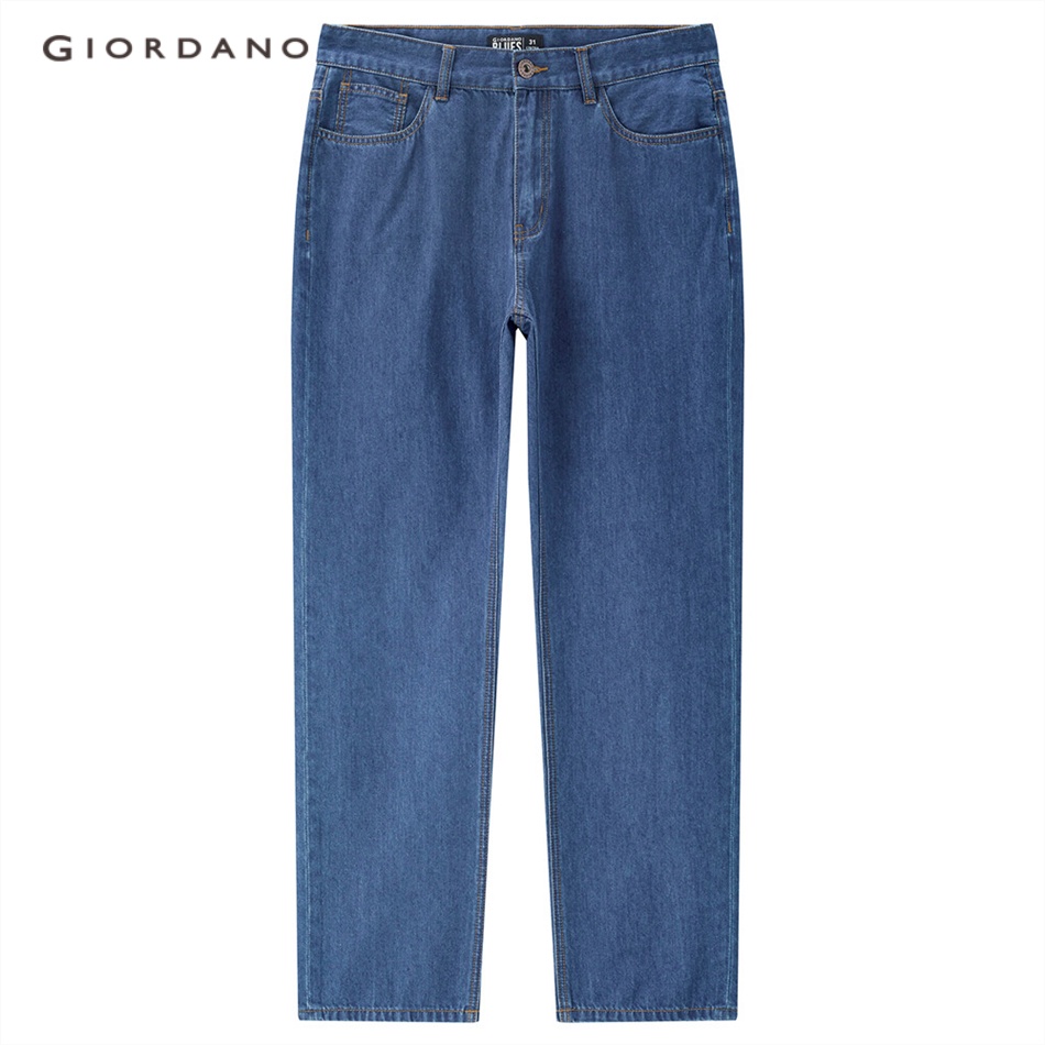 Quần jean denim giặt GIORDANO 18113902 năm túi cạp vừa cho nam