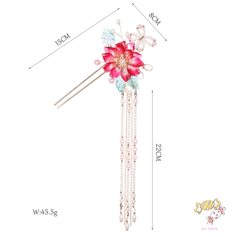 YADORNOS Trâm Cài Tóc Tua Rua Dài Màu Đỏ Phong Cách Trung Hoa Cho Nữ