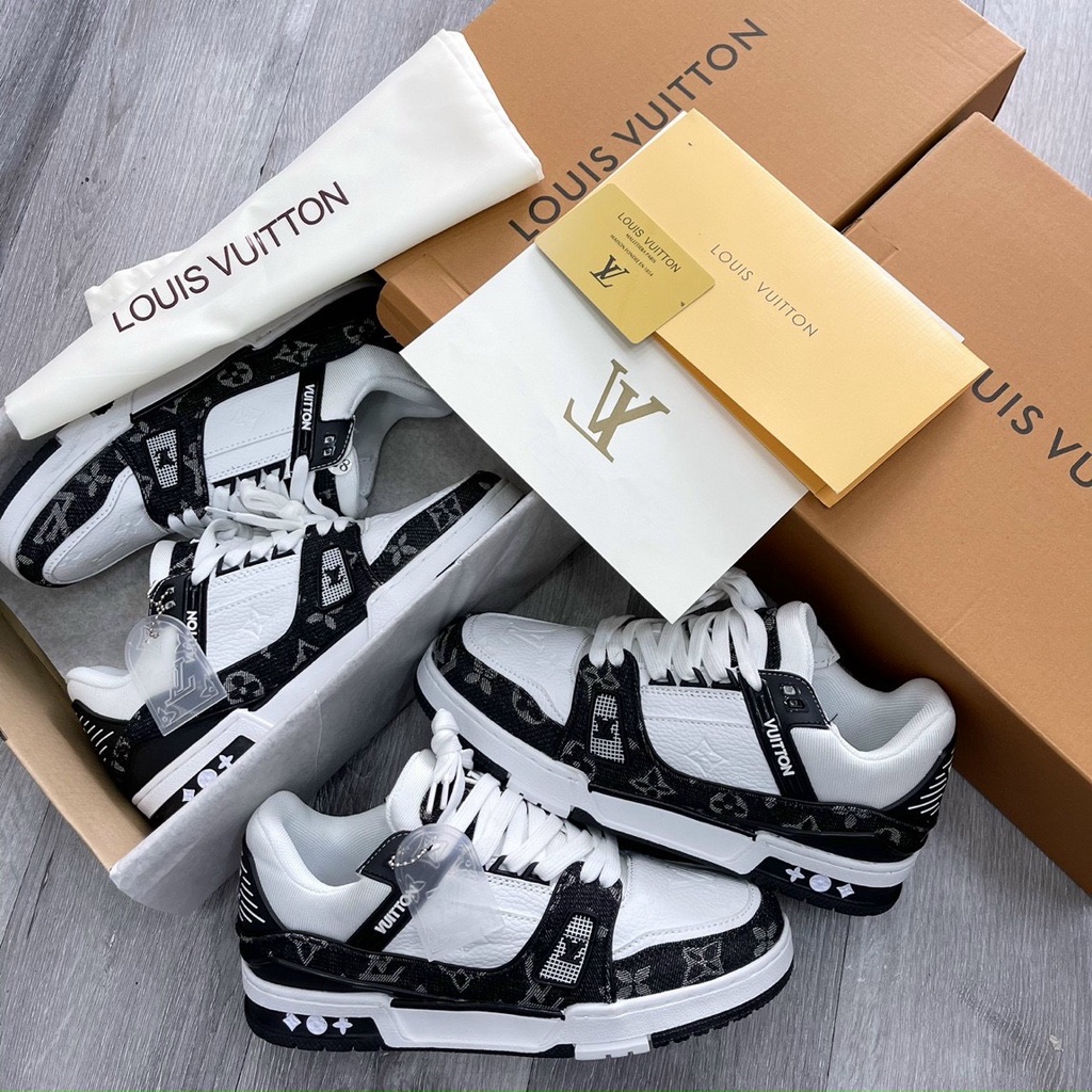 Giày LV Louis Vuitton Trainer Black White, Giày Sneaker LV Xanh Lá Nam Nữ các mẫu mới nhất 2023 full box bill
