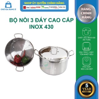 Bộ xửng hấp 3 đáy inox 430 FiveStar Standard  bếp từ nắp inox - (30cm)